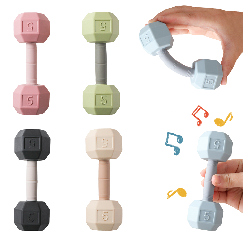 Musical Instrument Rattle - Baby Silicone Dumbbell Teether Toy –